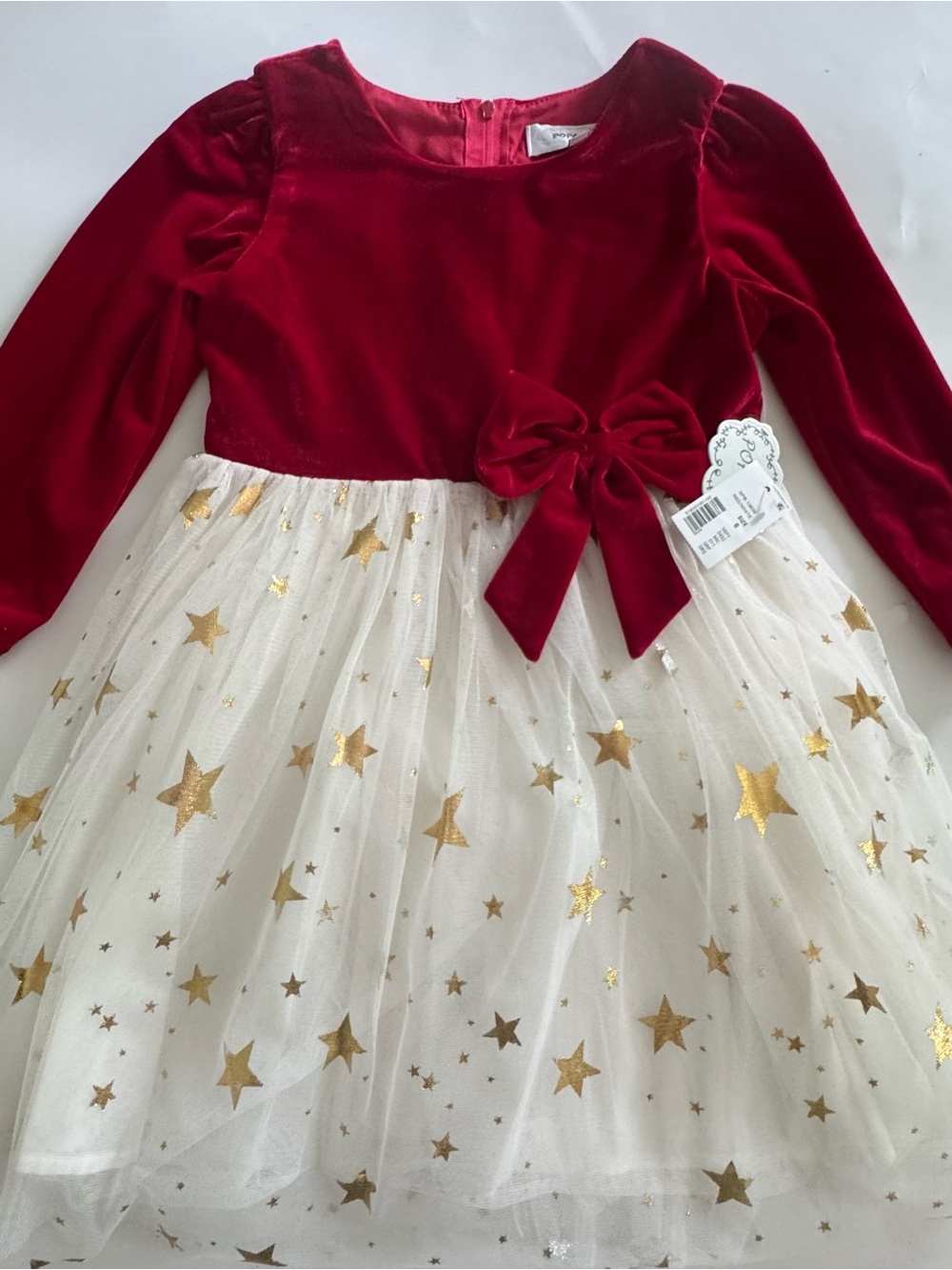 NWT Popatu Girls Size 6 Red Velvet Gold Star Tulle Holiday Dress